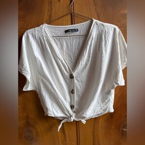 Abercrombie & Fitch White Linen Button-Down Batwing Blouse